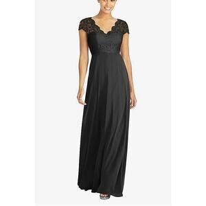 NEW NWT Dessy Collection 3033 Cap Sleeve Lace and Chiffon Gown Black size 2